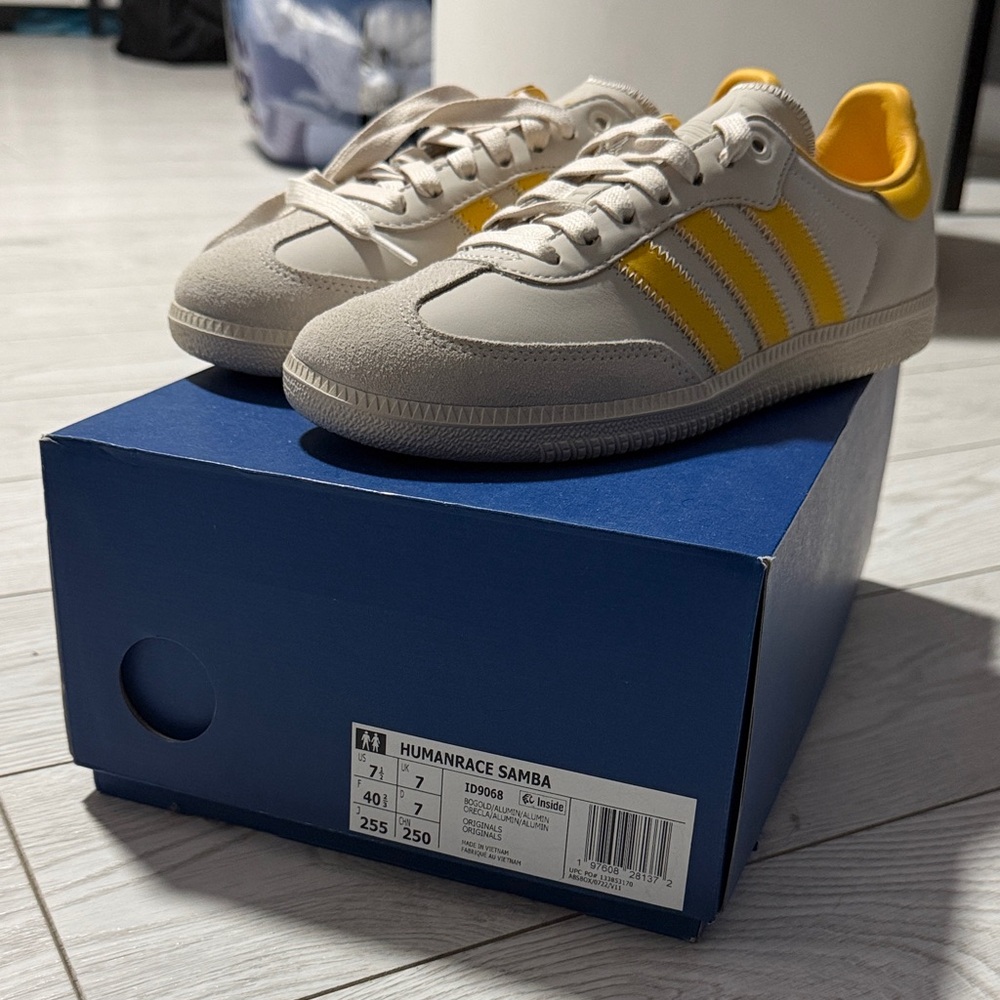 Adidas Humanrace Samba Sneakers in Cream and Yellow